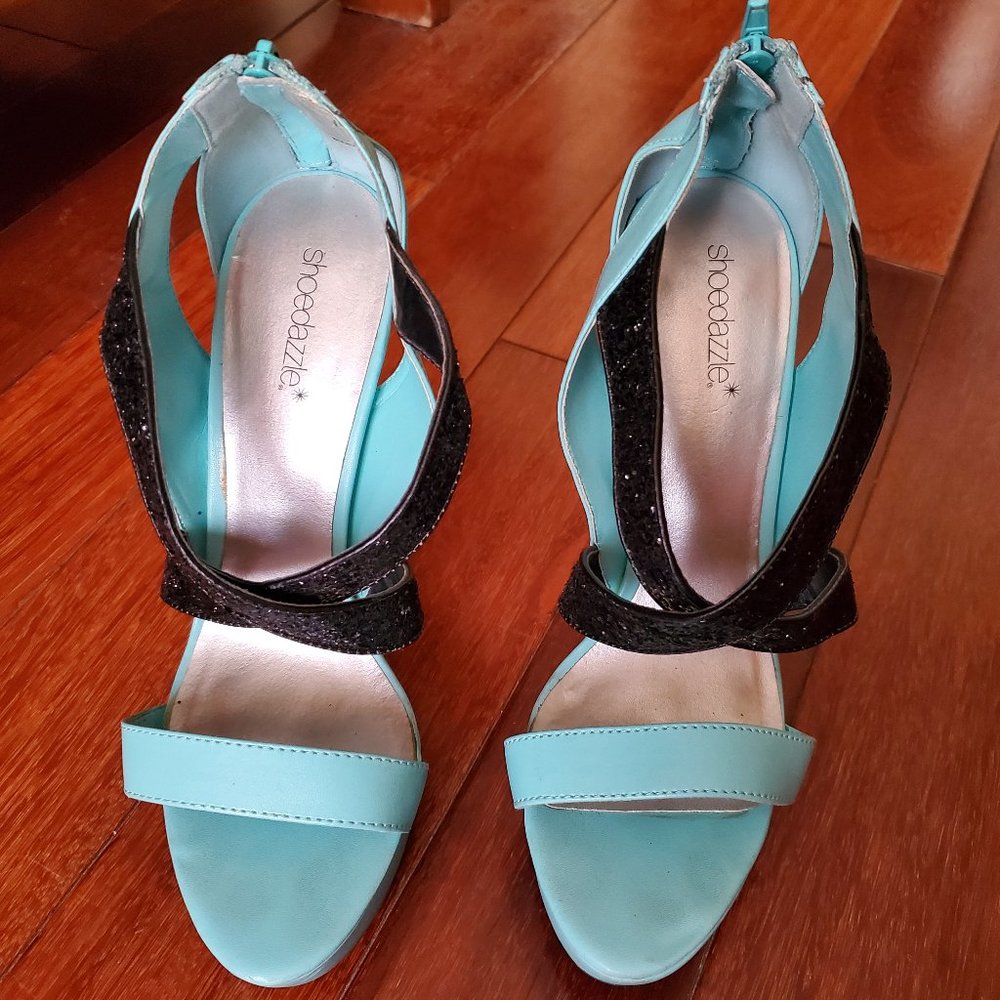 Aqua & black platform heels, Shoe Dazzle, Size 8.5